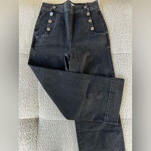 LOFT High-Waisted Black Women's Jeans with Button Detail